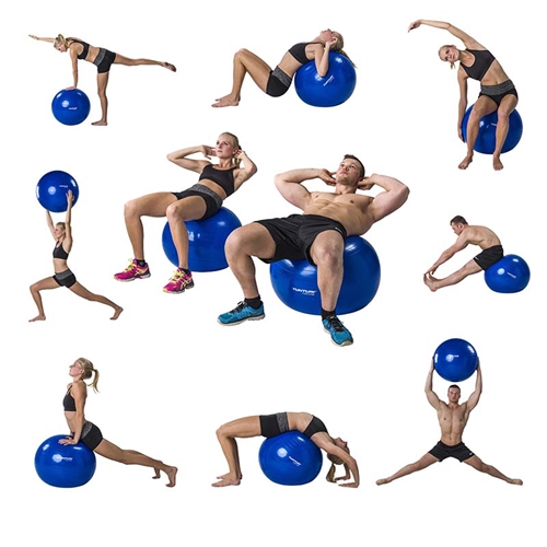 Forskellige øvelser vist med Tunturi ABS Træningsbold - 75 cm